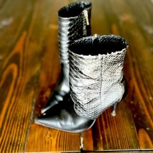 Amiri Leather Python Embossed Heeled Boots Size 37